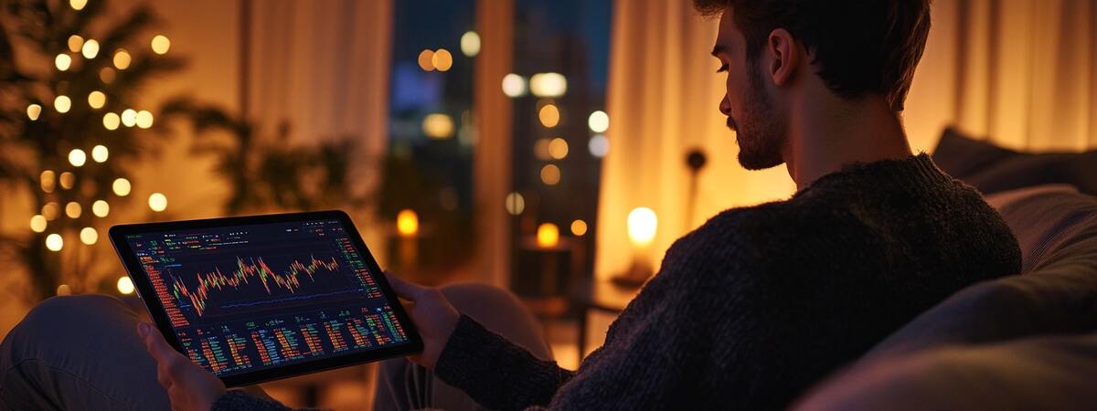 Energy 400X Proair (V2) Hombre haciendo trading con tableta en casa (2)