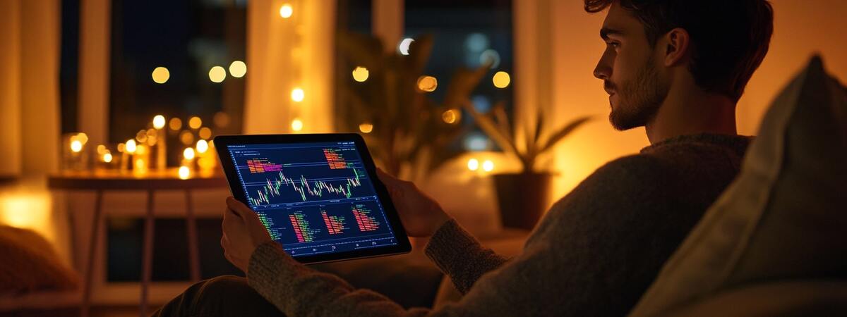 Energy 0.2 Proair (200X) Hombre haciendo trading con tableta en casa (3)